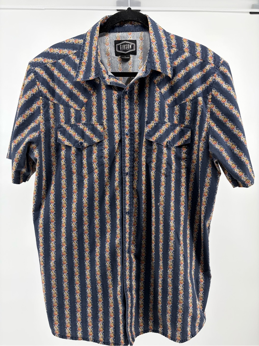 Gibson Trading Pearl Snap Short Sleeve Shirt Mens Paisley Western Size Large